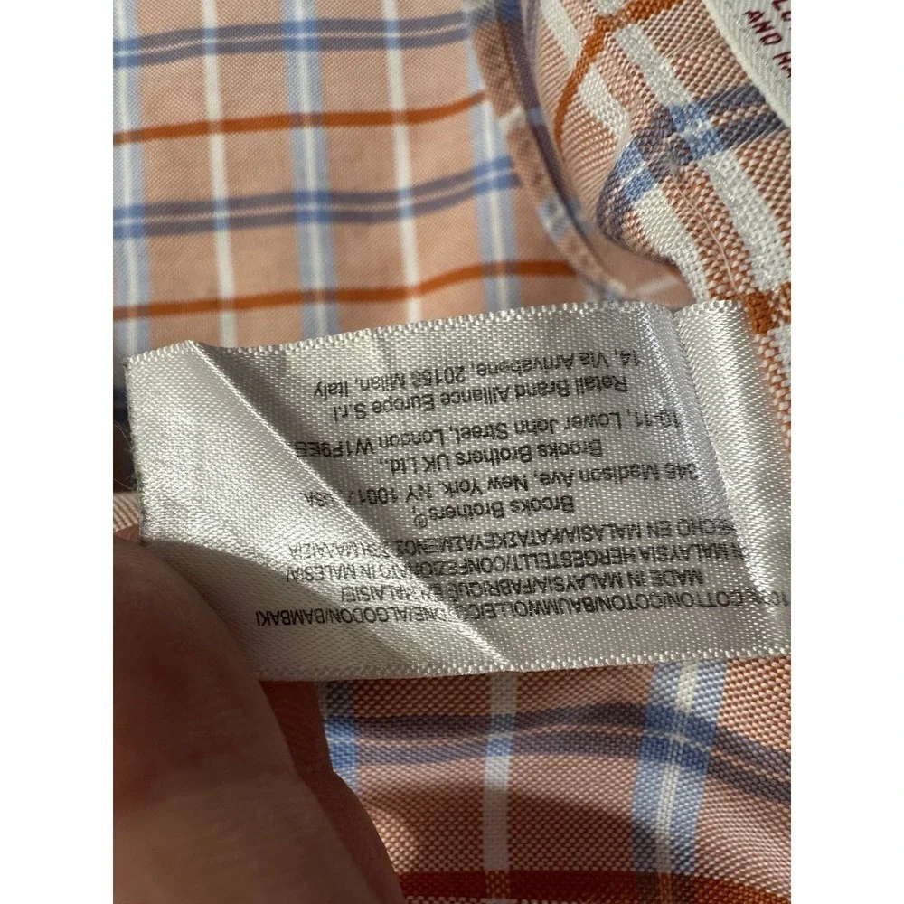 Brooks Brothers Shirt‎ Men's Button Down Striped Plaid Orange Blue Size Large